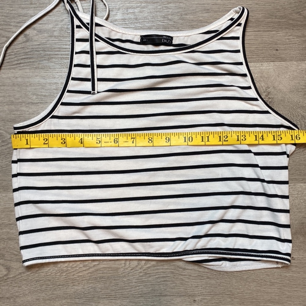 Dazy Striped Black and White Crop Top Spaghetti Strap Tank w/ Bow - Picture 4 of 6